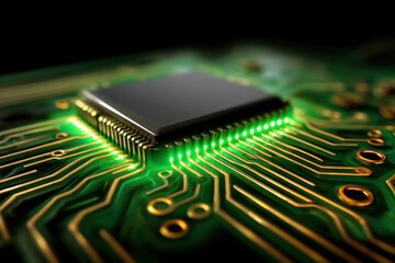 Wall Mural - innovative microchip technology digital lab close-up image high-tech environment macro view future c