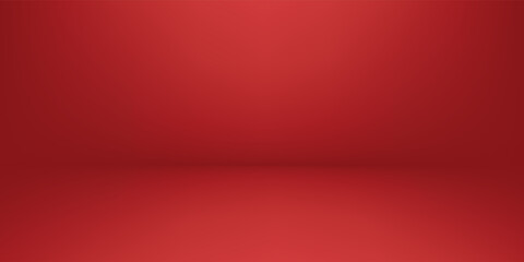 Abstract gradient podium background. Red empty 3d studio backdrop. Clean scene for product presentation. Christmas or New Year mockup template. Vector illustration.