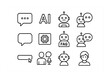 © Руслан Мельніков - AI Chatbot Icon Set. Outline icon set of AI chatbots: dialogue box, text AI, virtual assistant, chatbot face,