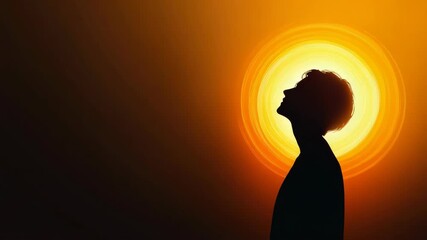 Wall Mural - silhouette of person with vivid sunset background