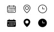 © SANALRENK - Calendar, time, clock, address, location icon set. Icons for schedule, date, reminder, adress, invitation, event, business