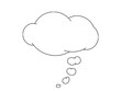 © Sk - Blank thought bubble outline with cloud shape on white background. Simple idea balloon template for comic, imagination, or creative design. Minimal thinking cloud graphic element illustration.