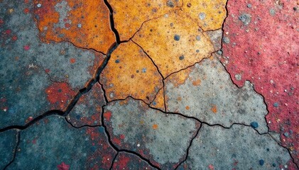 Wall Mural - Cracked, weathered concrete surface showing aggregate , pattern, wall