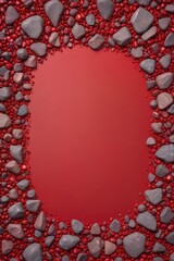 Wall Mural - Crimson backdrop, red border, scattered red stones , landscape, illustration