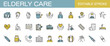 © Rico - Elderly care line icon set – Includes senior, nursing home, hospital  and medical. Editable stroke. Colored vector illustration.