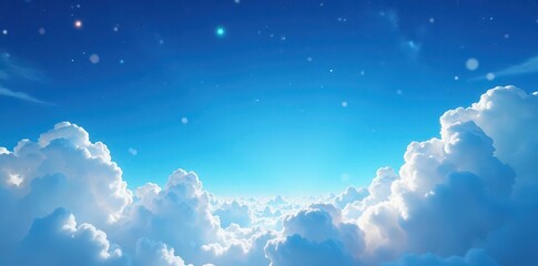 Wall Mural - Azure sky, fluffy white clouds, distant starlight , meteorology, tranquil