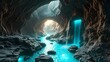 © Ruwin - A turquoise river flowing through a rocky cave with waterfalls and light streaming from above openings