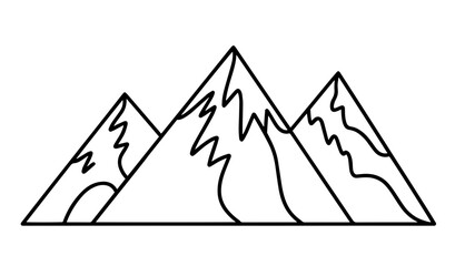 Black mountains in one line art style. Mountains drawing with editable black stroke on white background. Vector illustration.
