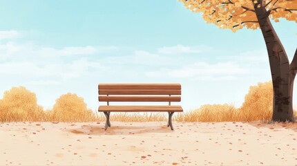 Wall Mural - A view of a bench with a view of the autumn season. 4K animated video