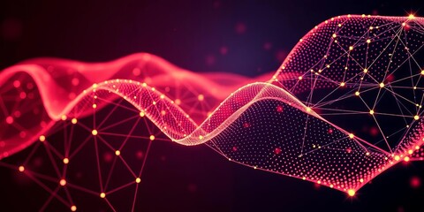 Wall Mural - Abstract wave of connected lines and dots forming a hexagonal molecular structure, big data concept,  pattern,  data