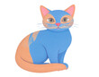 © Project - Artistic blue and orange cat illustration with a textured finish sitting calmly and looking forward.