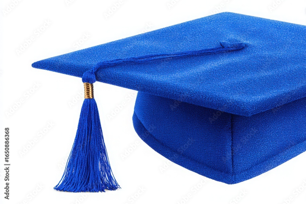 Bright blue graduation cap featuring a long tassel. Perfect for ceremonies celebrating educational achievements. The cap symbolizes success and future opportunities for graduates.