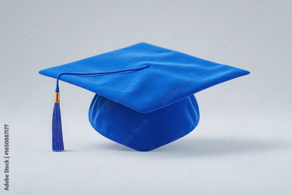 A vibrant blue graduation cap rests against a plain background. The cap features a traditional tassel, representing achievement. The design highlights the significance of educational milestones.
