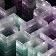 © PANTHIDA  - Stacked translucent fluorite and amethyst blocks form a geometric maze pattern with frosted edges and glittering mineral dust