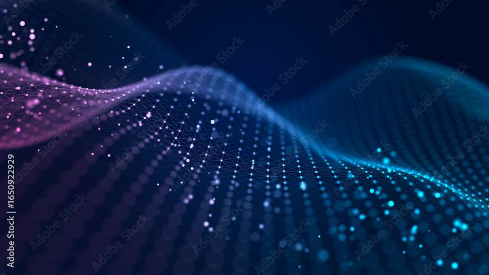 Futuristic abstract mesh. Wave with the connection of dots and lines ...
