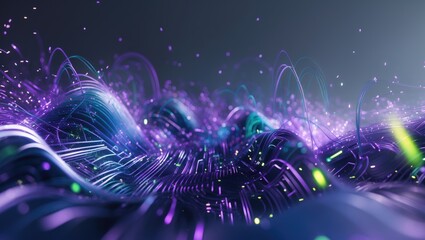 Futuristic digital landscape with glowing waves, vibrant lines, and particles, emphasizing technology and connectivity.