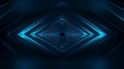 Abstract Neon Blue Tunnel Background Glowing Geometric Shapes and Dark Background Futuristic Light Effect and Modern Design Digital Render