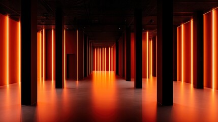 Wall Mural - vibrant illuminated corridor featuring vertical neon lights in a modern architectural space