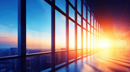 Wall Mural - stunning sunset view from a high-rise building showcasing vibrant colors and city skyline reflection