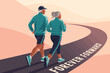 © Victuscon - Two joggers on a winding road at sunrise with “Forever Forward” text, symbolizing progress, resilience, and shared motivation in motion