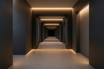 Wall Mural - futuristic dark hallway with ambient lighting and minimalistic geometric architecture concept in a m