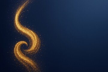 Wall Mural - abstract golden glitter swirl with sparkling particles on dark blue background, perfect for copyspac