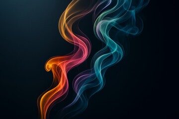 Wall Mural - colorful light wave smoke lines in motion on dark background, abstract glowing flow of orange, pink,