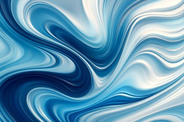 Wall Mural - abstract smooth blue and white fluid wave pattern with glossy light reflections on a dynamic backgro