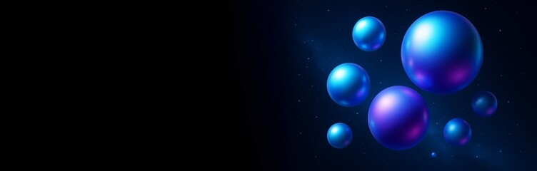 Wall Mural - abstract dark background with glowing blue and purple spheres on right side, empty copyspace on left