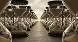 Perspective of hourglasses aligned in perspective, time passing concept