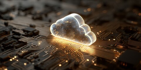 Wall Mural - modern cloud computing concept with abstract digital design on circuit board background for technolo