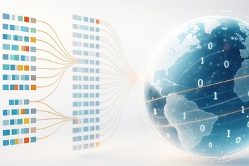 Wall Mural - digital data transfer concept showing global binary communication and color-coded charts on light ba