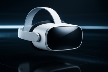 Wall Mural - futuristic virtual reality headset mockup in white floating on dark background with glossy surface r