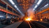 industrial steel mill production line with molten metal