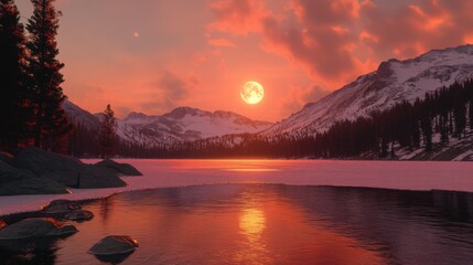 Wall Mural - National Geographic style HD photograph featuring the amazing view of a semi frozen pond in the mountains of colorado
