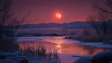 Wall Mural - National Geographic style HD photograph featuring the amazing view of a semi frozen pond in the mountains of colorado
