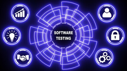 Inscription SOFTWARE TESTING on the virtual display. Business, modern technology, internet and networking concept. glowing animation.