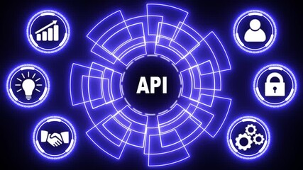 API - Application Programming Interface. Software development tool. Business, modern technology, internet and networking concept. glowing animation.