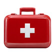 © HAPPY - First Aid Essential: A pristine red first aid kit with a prominently displayed white cross, symbolizing safety and immediate assistance in times of need.