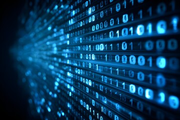 futuristic blue binary code matrix digital technology background