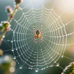 Spider Web with Dew Drops – Macro Photography