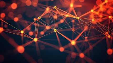 Wall Mural - abstract network of orange lines connecting illuminated nodes on dark backdrop