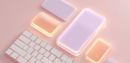 glowing 3d app prototype background with floating ui screens
