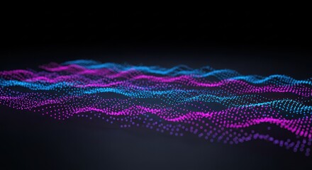 Wall Mural - ethereal pink and blue glowing particle wave on a dark background