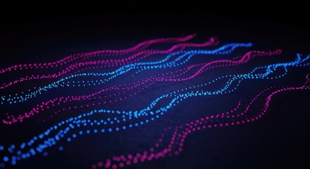 Wall Mural - flowing dotted lines of pink and blue over dark background. depth of field
