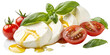 © Farida - Fresh mozzarella tomato salad with basil leaves and olive oil on white background healthy dish