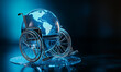 © Jae - A digital globe rests in a wheelchair, symbolizing global accessibility and disability awareness.