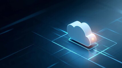 Wall Mural - isometric 3d cloud icon on digital background with lighting effects and geometric elements