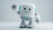 © Arham - Friendly white robot waves hello, a cute futuristic android character.