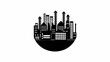 © CreativeFlow Stock - Silhouette of a cityscape with various buildings and structures in a circular composition illustration | editable eps vectors